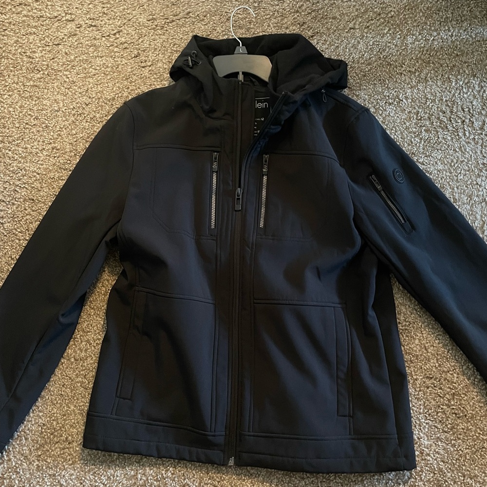 Calvin Klein Black Hooded Rain Jacket Water Resistant/ Breathable Shell